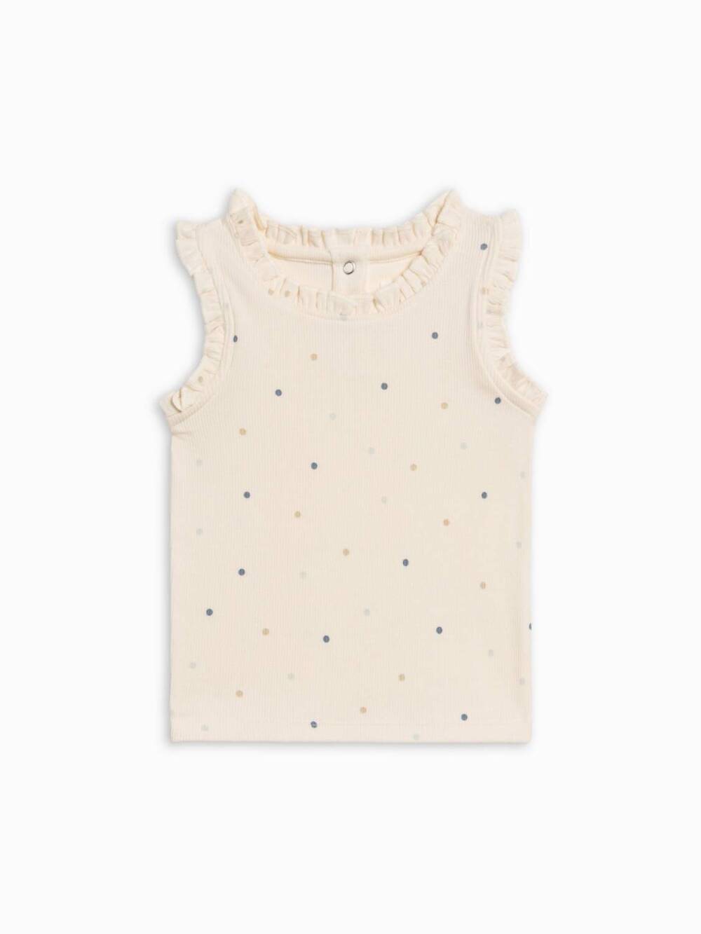 NEW COLORED ORGANICS girls cindy ribbed ruffle tank top in mini dot / sea + dune
